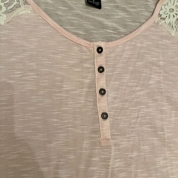 Deb 1XL Pink Top Lace Insert Sleeves Button Chest VERY CUTE - Picture 4 of 10